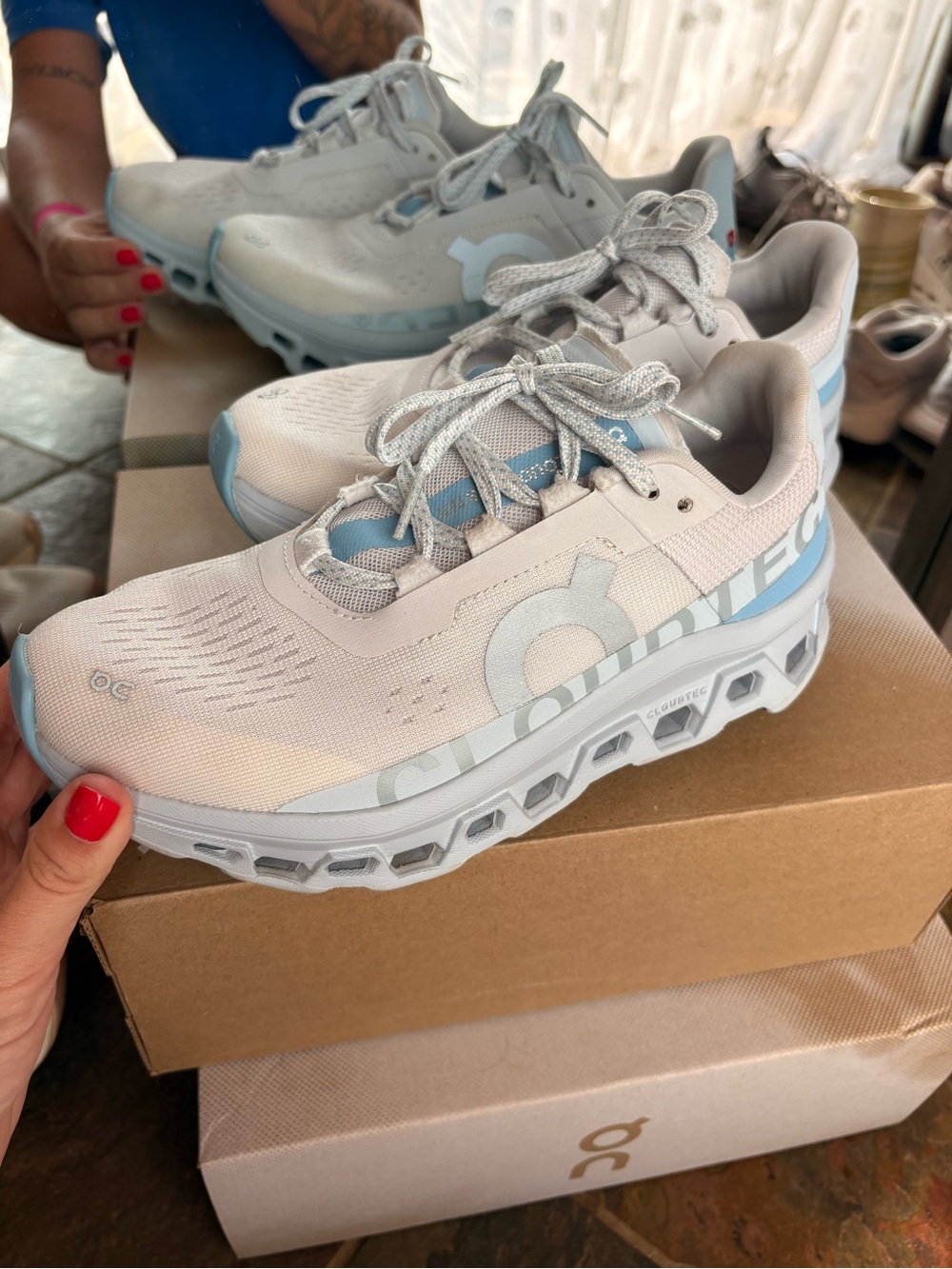 On Running Women's Light Blue and White Cloud Running Shoes